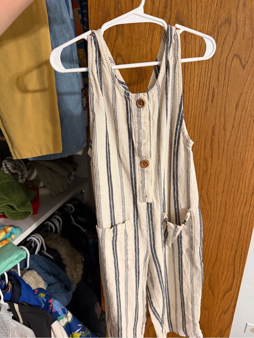 Zara Striped Cream and Navy Kids Overalls